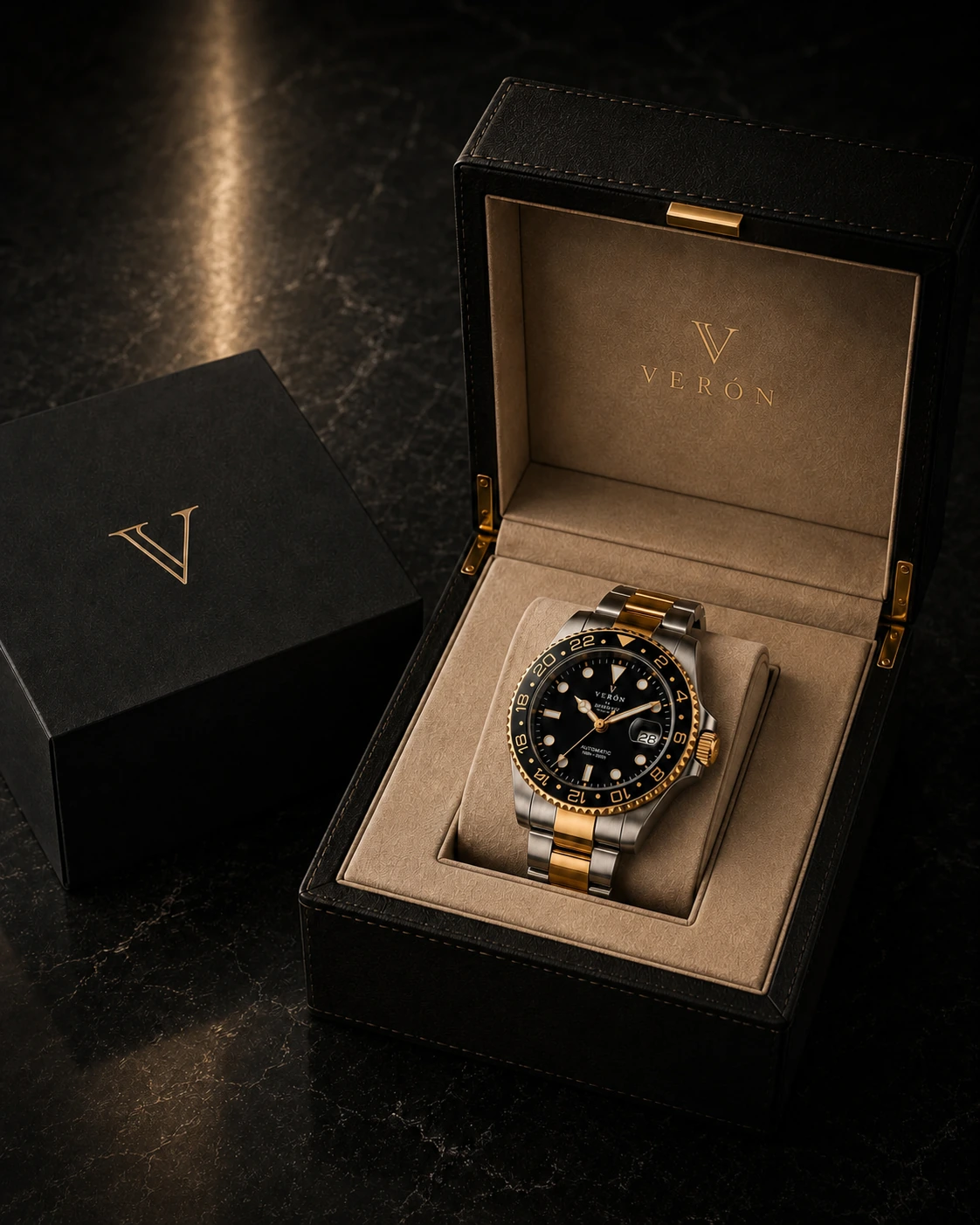 Verón presentation case and V01 watch