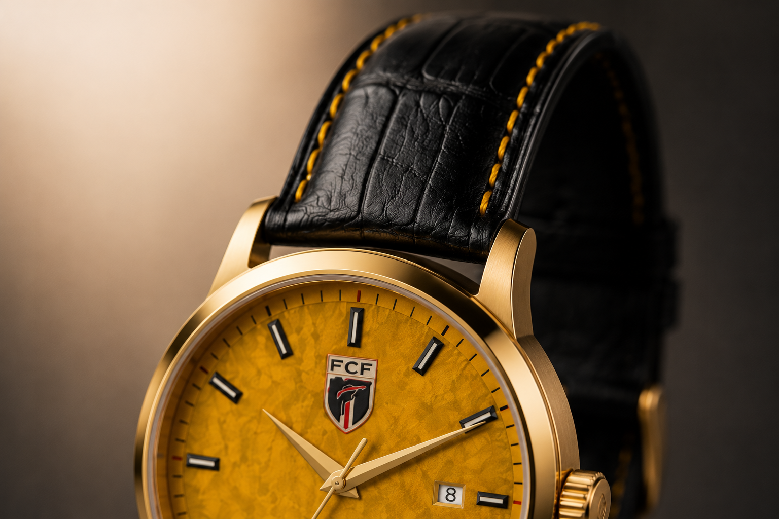 Vozinha Edition black leather strap with yellow stitching